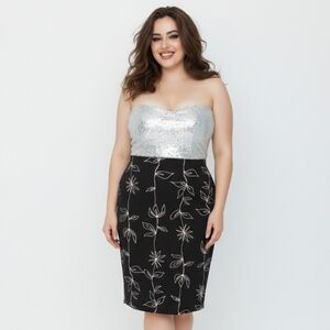 Alfani Women's Pencil Skirt 2XL White Floral Line Pattern Zip Up Back